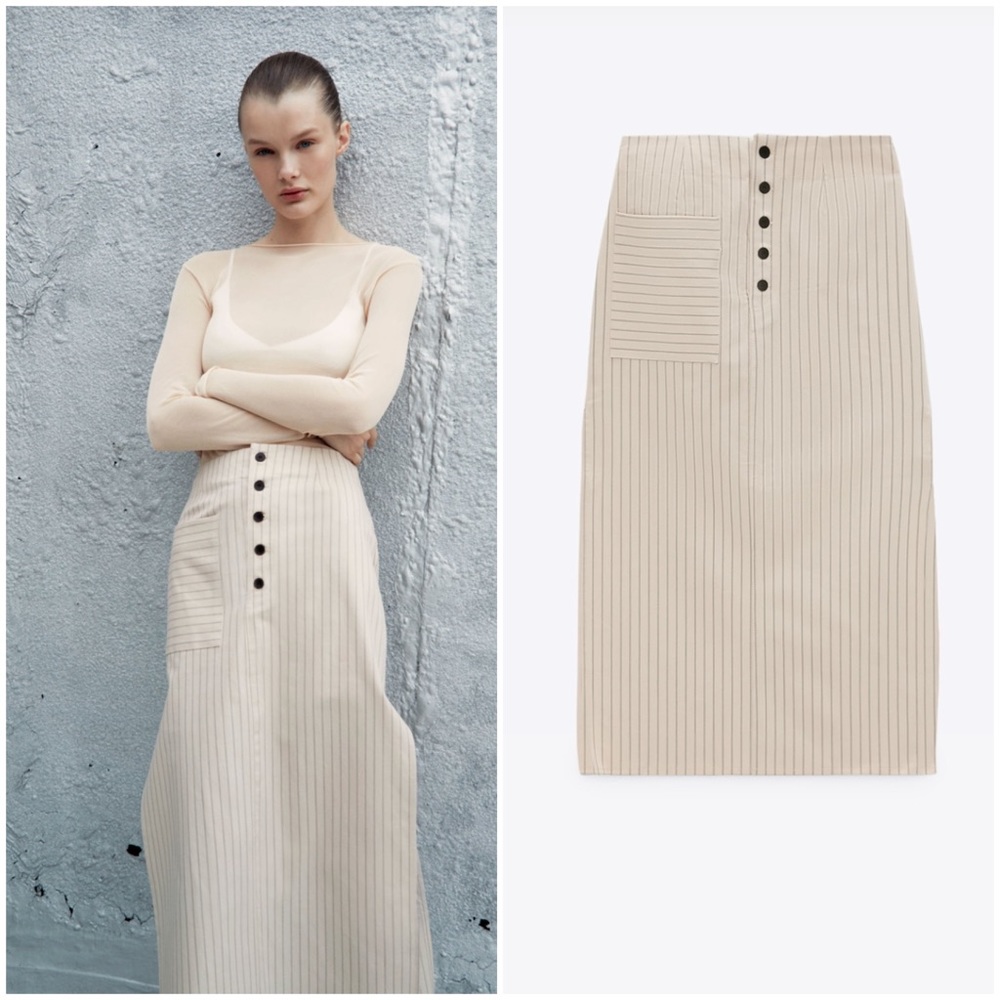 𝗡𝗪𝗧 𝗭𝗮𝗿𝗮 • Stripped Midi Skirt